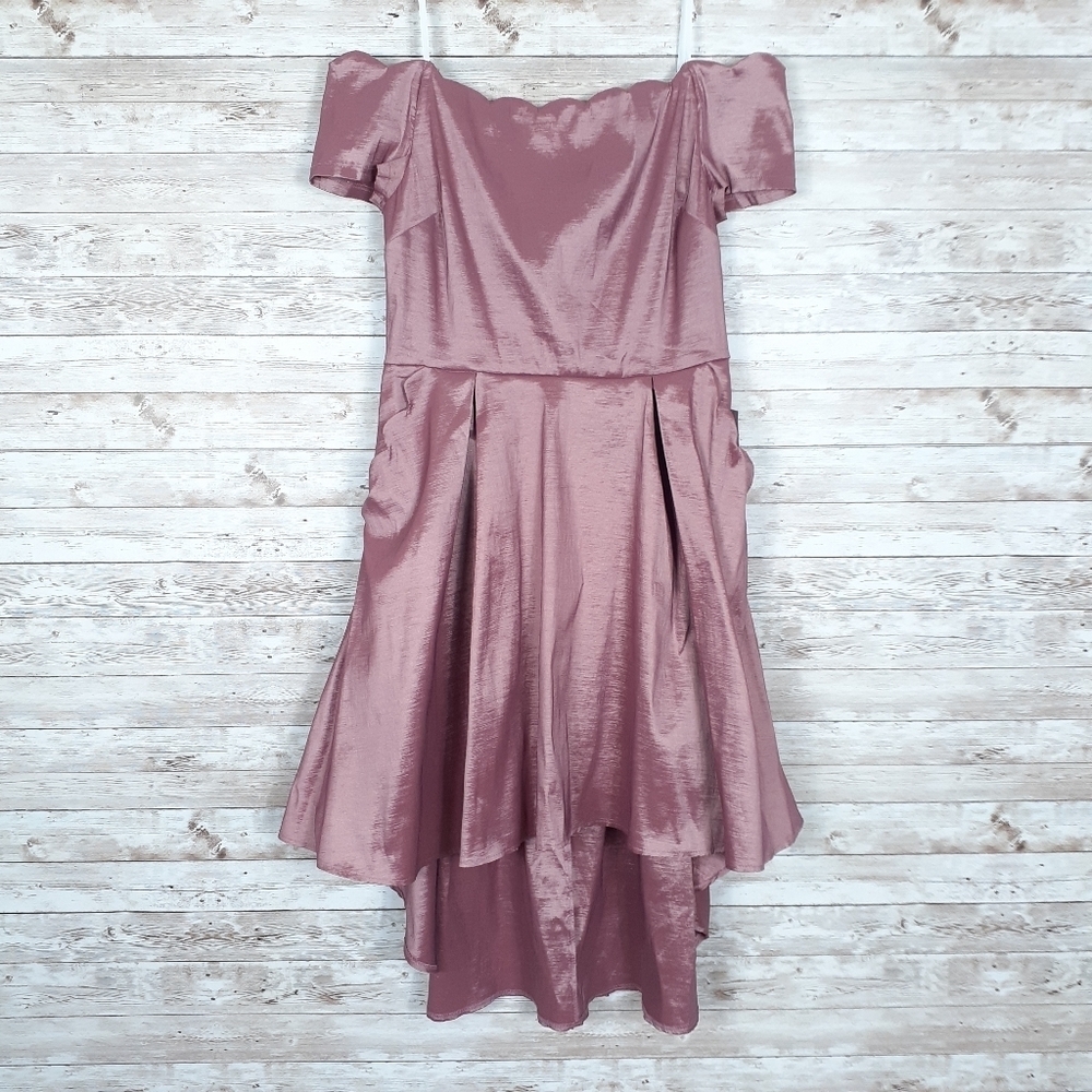 B. Darlin Scalloped Off Shoulder Dress Sz 15/16 Mauve 907 - Picture 2 of 6